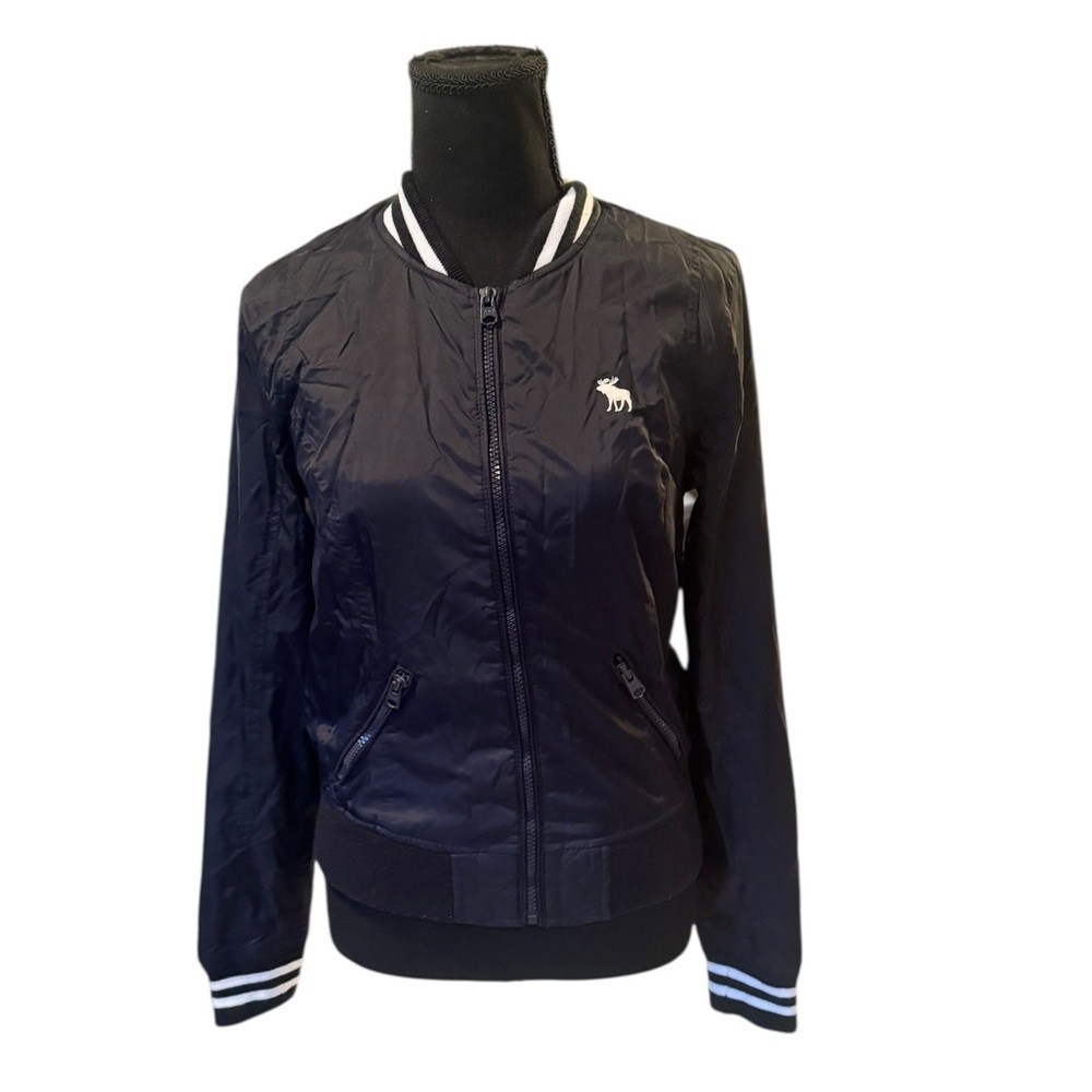 Abercrombie & Fitch Navy Bomber Jacket Women’s Medium Y2K Streetwear H83
